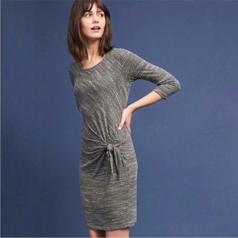 DOLAN (Anthropologie) Gray 3/4 Sleeve Knit Faux Wrap Midi Dress